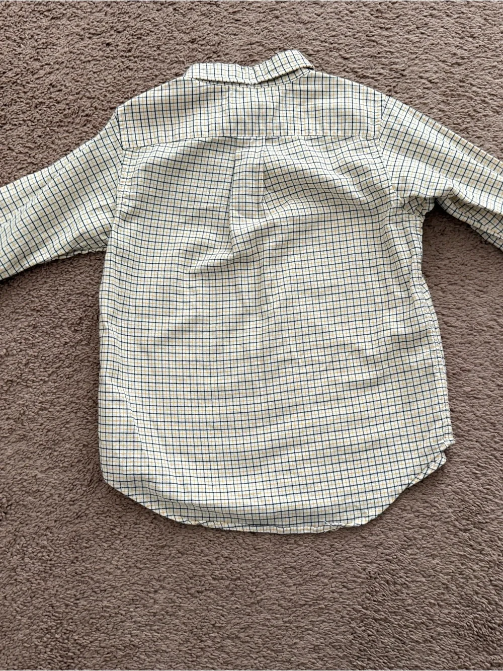 Boy’s Ralph Lauren Long-Sleeve Button-Down Plaid Shirt - Cream/Navy